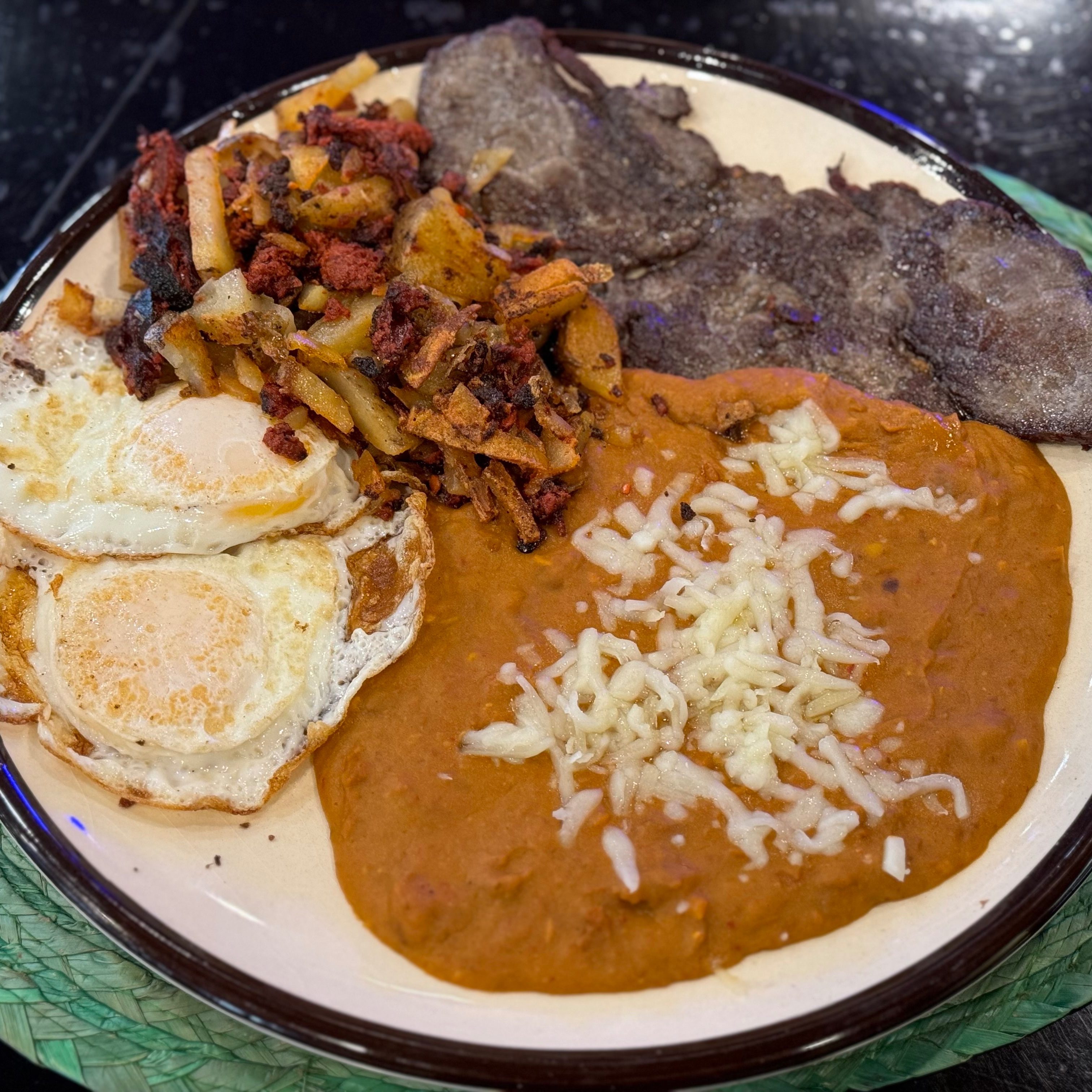 Ahuevo la Chona (Eggs & Bistec a la Chona).
